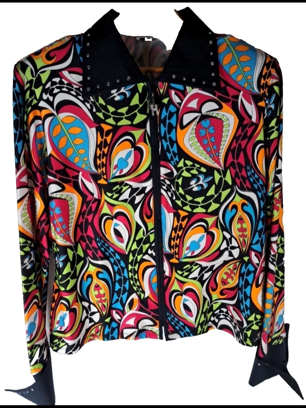 VTG Esquestian Western Show Stud-Trim Multicolor Pattern Jacket - Women, Size S - Picture 4 of 16